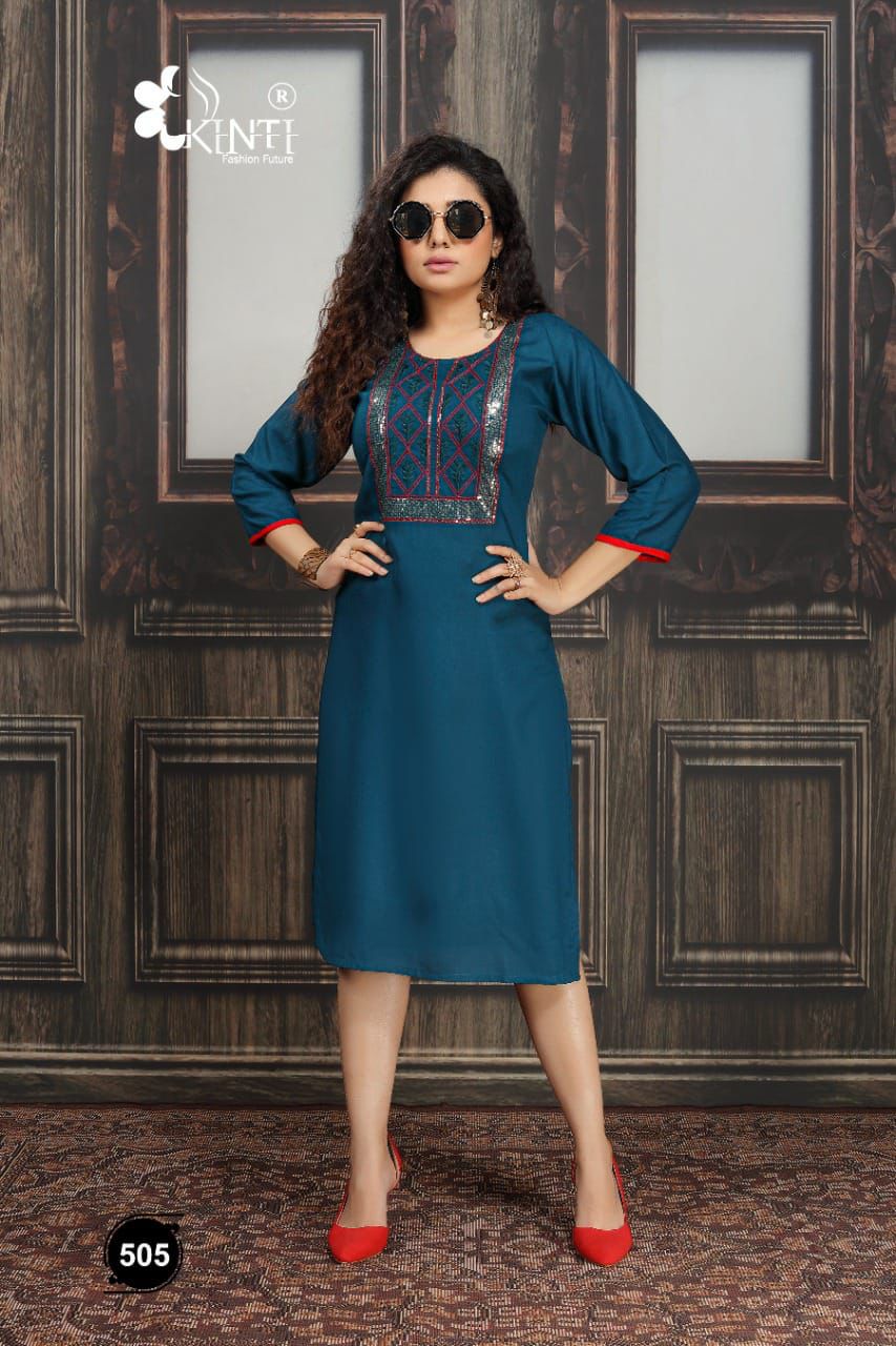 Kinti Sequence 5 Ethnic Wear Rayon Embroidery Work Kurti Collection